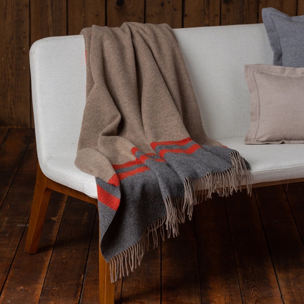 NWT! Alicia Adams Alpaca Canyon Throw in Taupe Dark Grey stripe of Firecracker